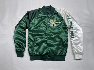 Back To The Kulture “The Chosen Ones” Green Satin Varsity Jacket