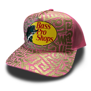Pink Bass Pro Shop Snapback w/ Light Gold Textile