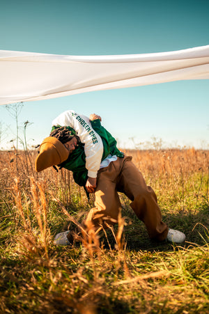 Back To The Kulture “The Chosen Ones” Green Satin Varsity Jacket