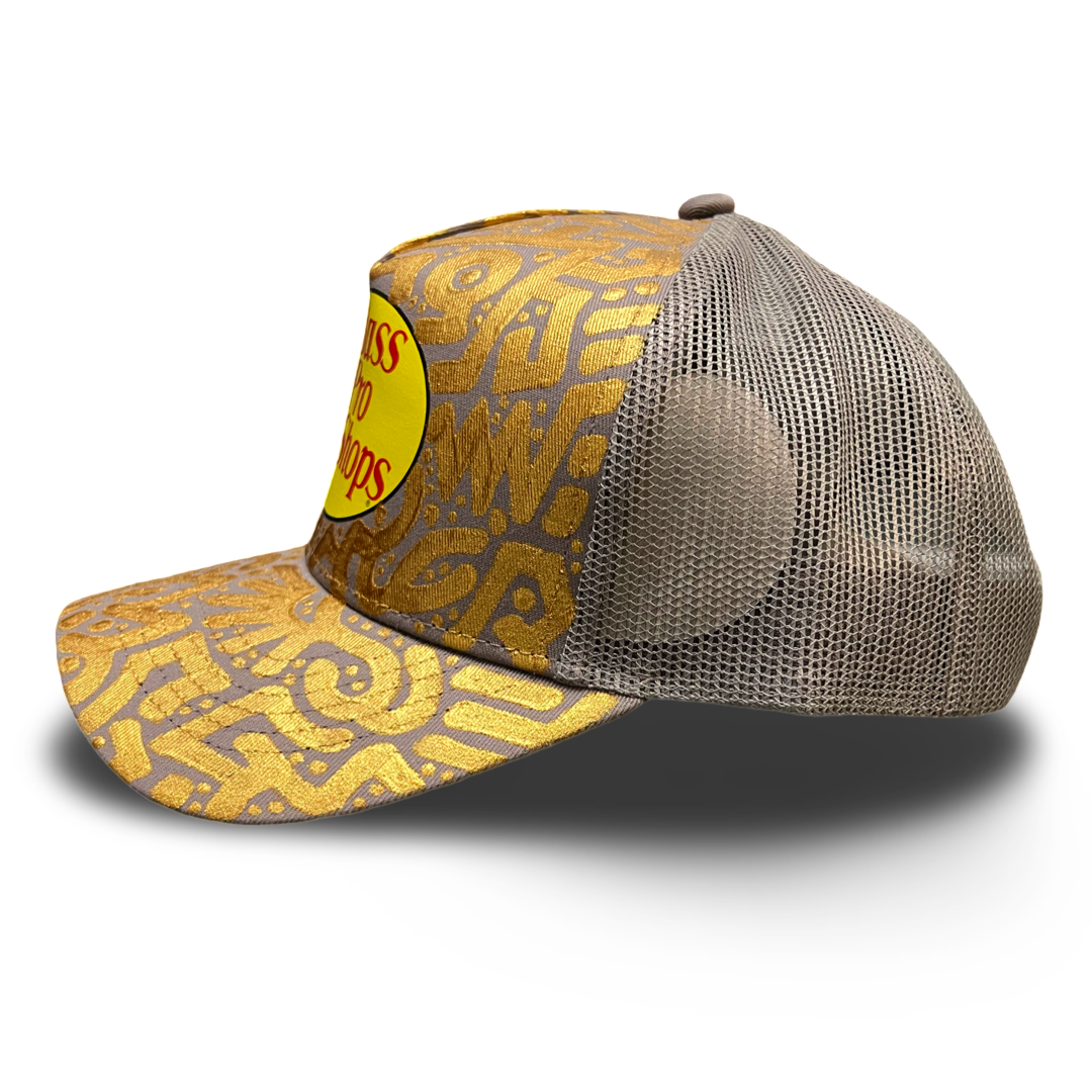 Gray Sky Bass Pro Shop Snapback w/ Gold Textile