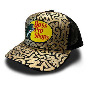 Black Bass Pro Shop Snapback w/ Light Gold Textile