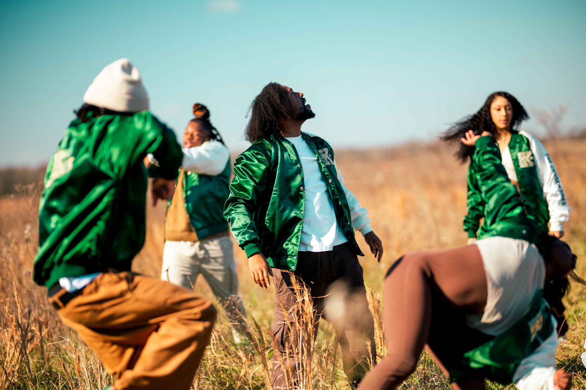 Back To The Kulture “The Chosen Ones” Green Satin Varsity Jacket