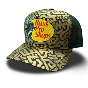 Dark Green Bass Pro Shop Snapback w/ Light Gold Textile