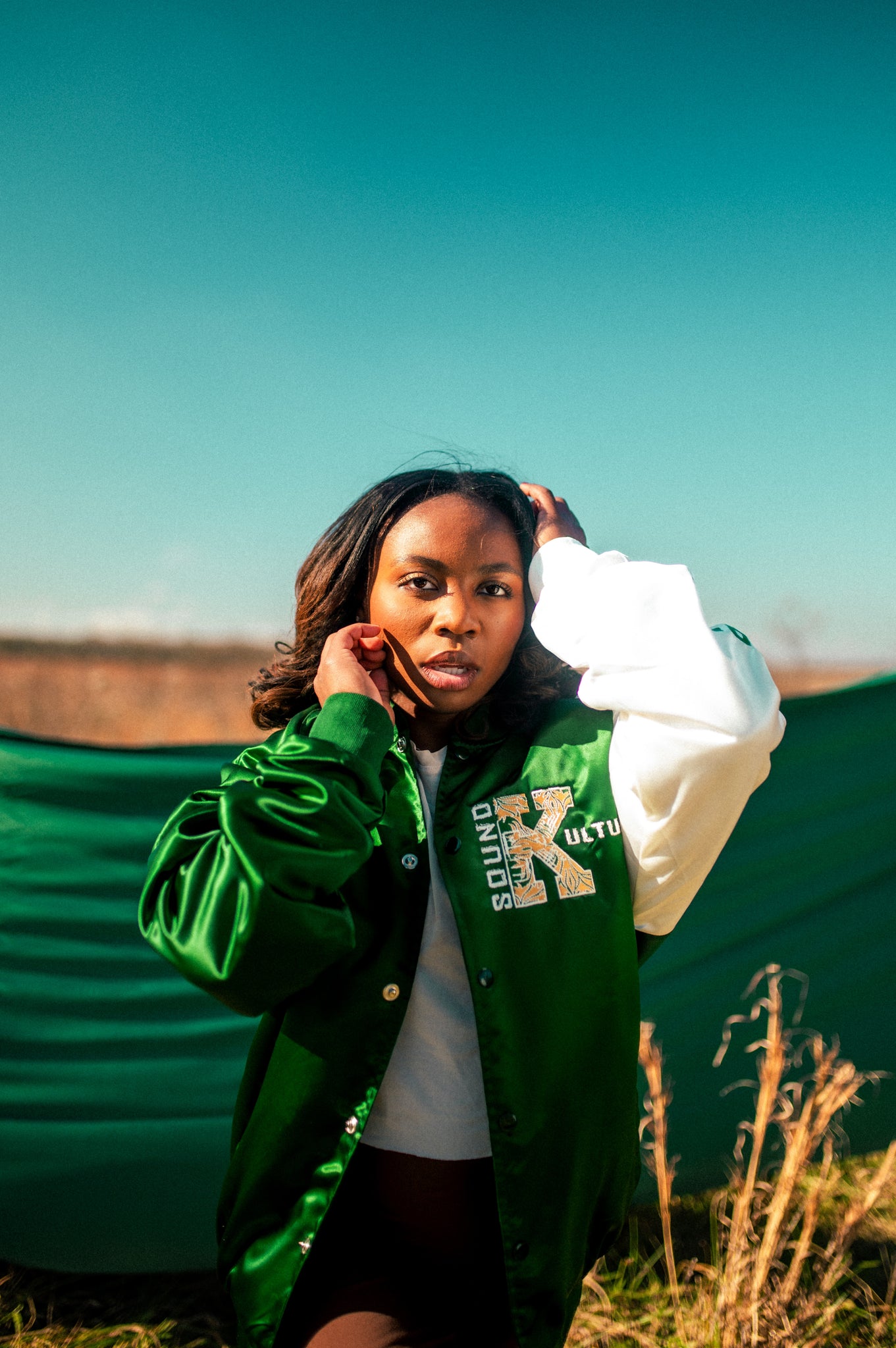 Back To The Kulture “The Chosen Ones” Green Satin Varsity Jacket