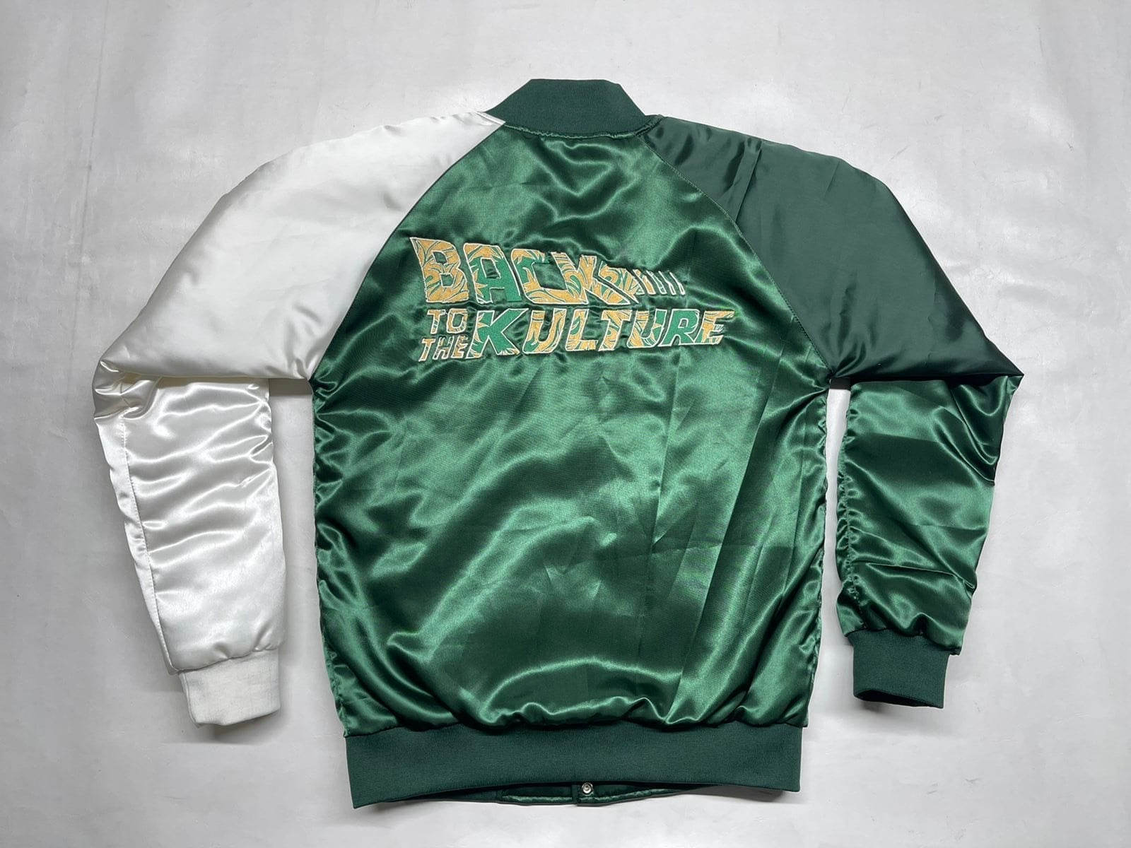 Back To The Kulture “The Chosen Ones” Green Satin Varsity Jacket