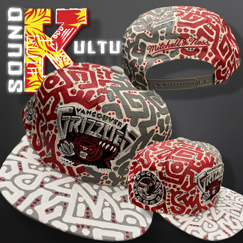 Off White Memphis Grizzlies Snapback w/ Warrior Red, White, and Grey Textile