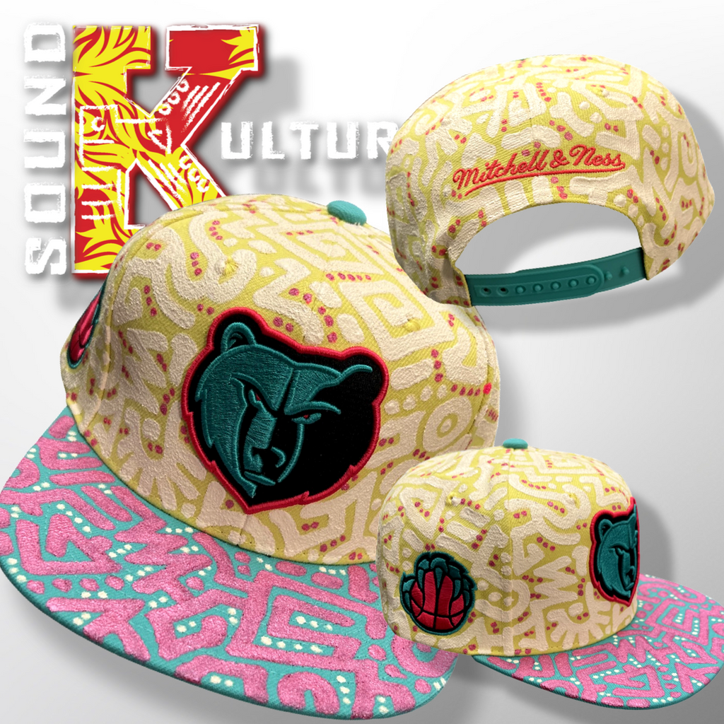 Canary Yellow Memphis Grizzlies Snapback w/ Off White and Pink Textile