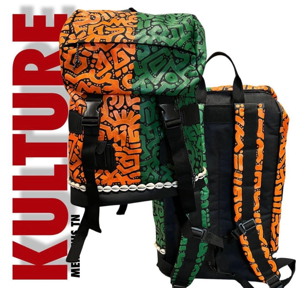 Orange/Green Two Toned Tribal Backpack