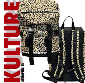 Navy Blue Backpack w/ Camel Textile Backpack